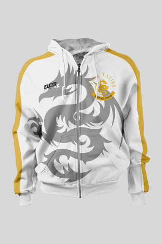 Wenonah Full Zip front WHITE/GOLD w/Silver Dragon hoodie